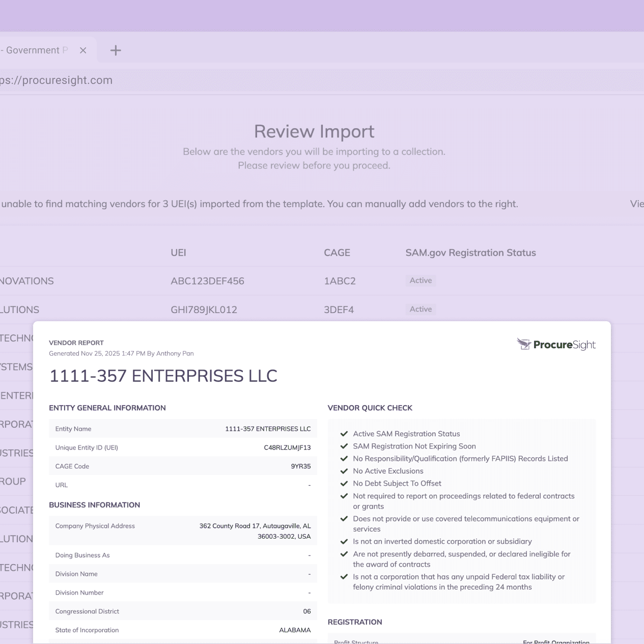 ProcureSight Vendor Import